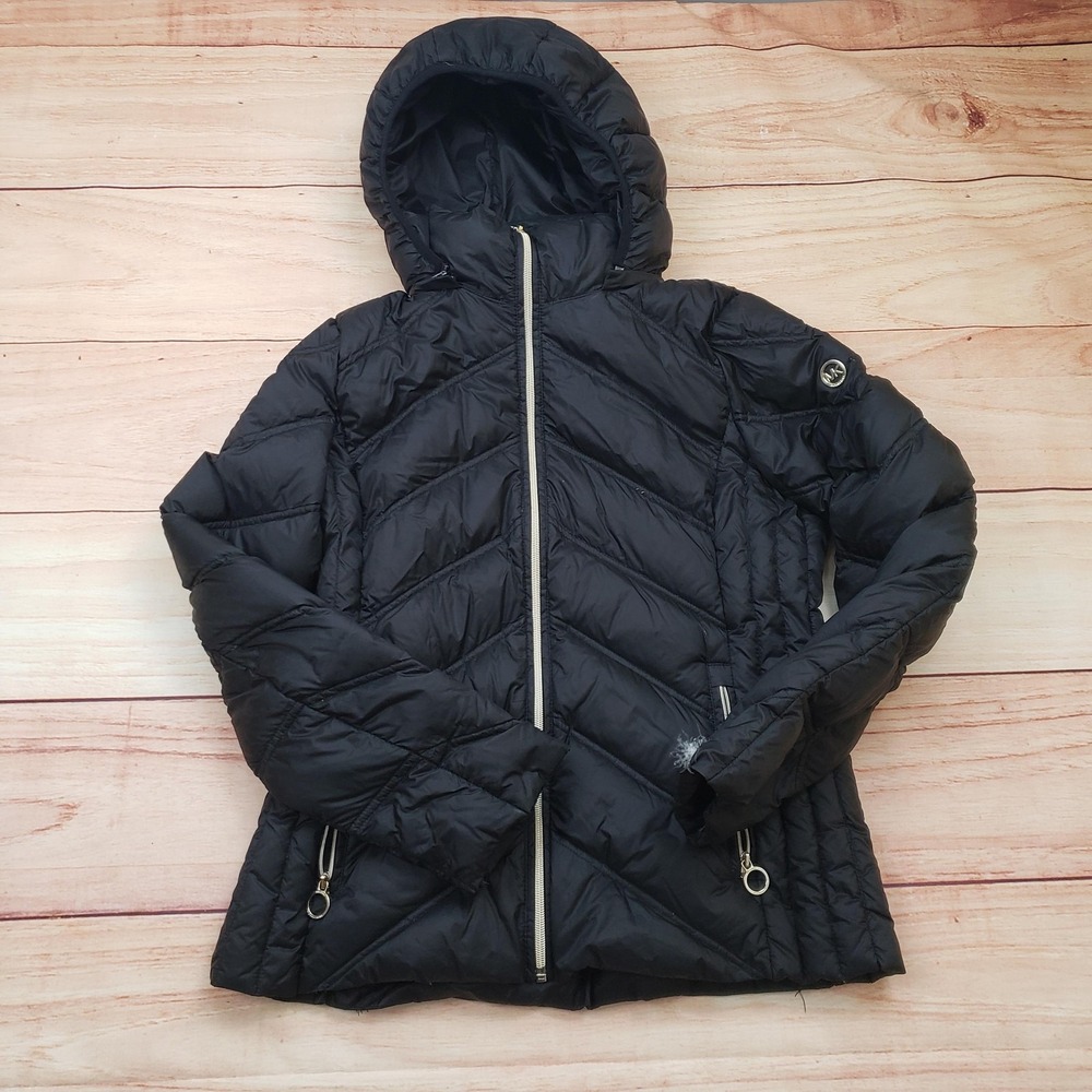 Michael Kors Jacket Womens Small Black Packable Down Hooded Quilted Puffer Nylon